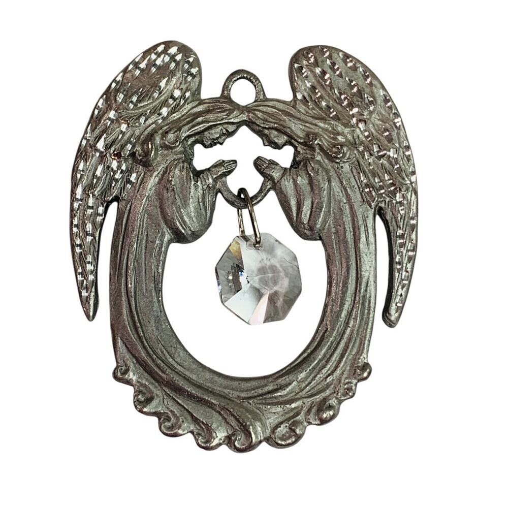 Spoontiques Pewter Twin Angels Ornament Crystal 2.5" #2372 Suncatcher